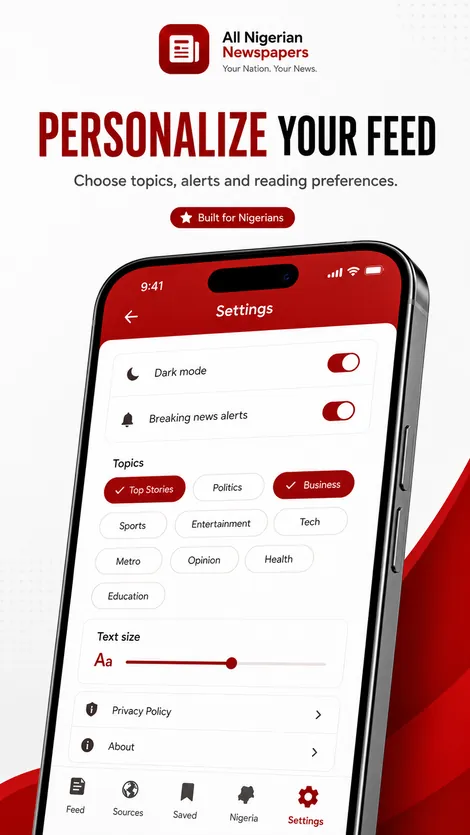 News categories in the All Nigerian Newspapers app